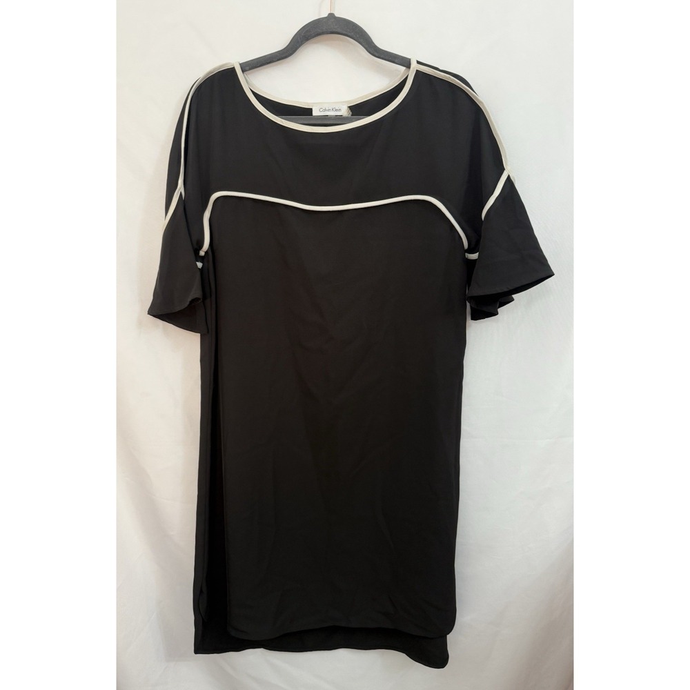 Calvin Klein Black White Trim‎ Bell Sleeve Sheath Dress Womens Size S